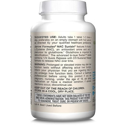 Jarrow Formulas N-A-C Sustain 600 mg, Dietary Supplement, Amino Acid Support for Liver Health and Antioxidants, 60 Tablets, 60 Day Supply