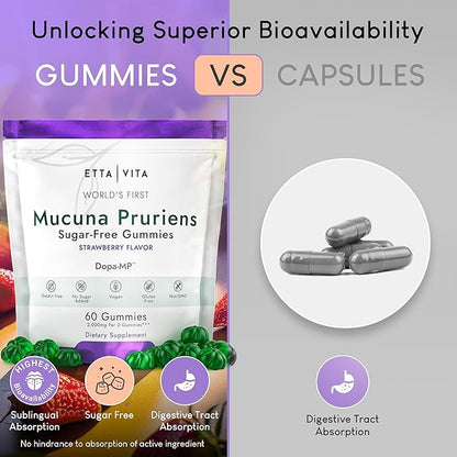 Dopamine Supplement - Sugar-Free Mucuna Pruriens Gummies (2g/serving) Energy & Focus Gummies - Potent Mucuna Pruriens Extract Supplement for Calm Mood and Motivation, Vegan, Non-GMO, Gluten-Free, 60ct