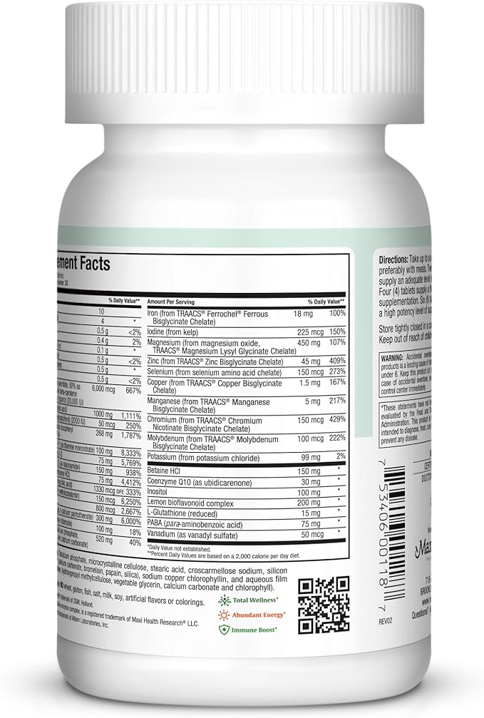 Maxi Health Supreme High Potency Multivitamin & Mineral for Wellness, Immune Boost & Antioxidant Defense, Includes Vitamin A, Vitamin C, Vit D and E, Vitamin B12, B6, Biotin, Selenium, Zinc, Inositol…