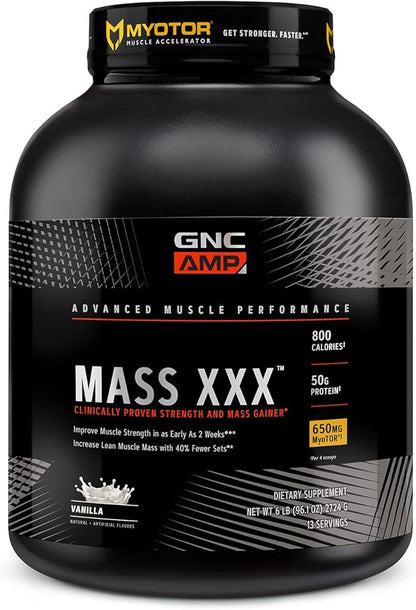 GNC AMP Mass XXX with MyoTOR Protein Powder | Targeted Muscle Building and Workout Support Formula with BCAA and Creatine | Vanilla | 13 Servings
