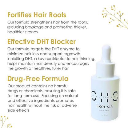 Chelle's Haute Seat Hair Growth Serum, Light Weight, Plant-based, Cruelty free, Reduce Shedding, Strengthening, Harsh Chemical Free, Thicker, Fuller Hair, DHT Blocker