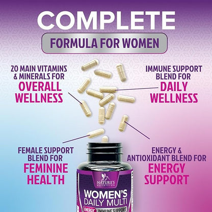 Multivitamin for Women - Womens Daily Multi Vitamin & Multimineral Supplement with Vitamins A, C, D, E, B6, B12, Zinc, Calcium & Magnesium, Energy & Immune Support, Non-GMO, Gluten Free - 60 Capsules