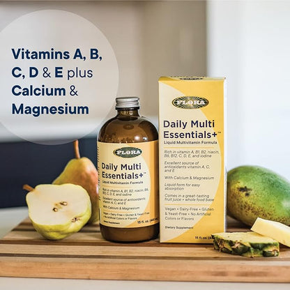 Flora - Daily Multi Essentials+, Liquid Multivitamin Formula, 13 Essential Vitamins & Minerals, 15 Fl Oz