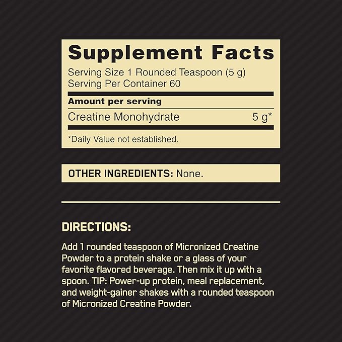 Optimum Nutrition Micronized Creatine Monohydrate Powder, Unflavored, Keto Friendly, 60 Servings (Packaging May Vary)