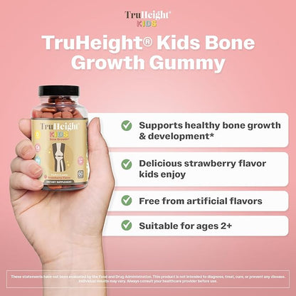 TruHeight Kids Bone Growth Gummies (Ages 2+) All Natural Kids & Toddler Vitamins - Endorsed by Pediatricians - Vitamin D, Calcium, K2, Magnesium Multivitamin - Natural Growth & Development