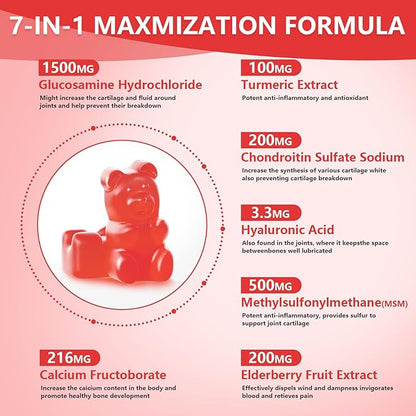 Sugar Free Glucosamine Chondroitin Gummies, Extra Strength 1500mg Glucosamine with Chondroitin MSM & Elderberry & Turmeric, Joint Support Supplement for Men & Women Joint Health