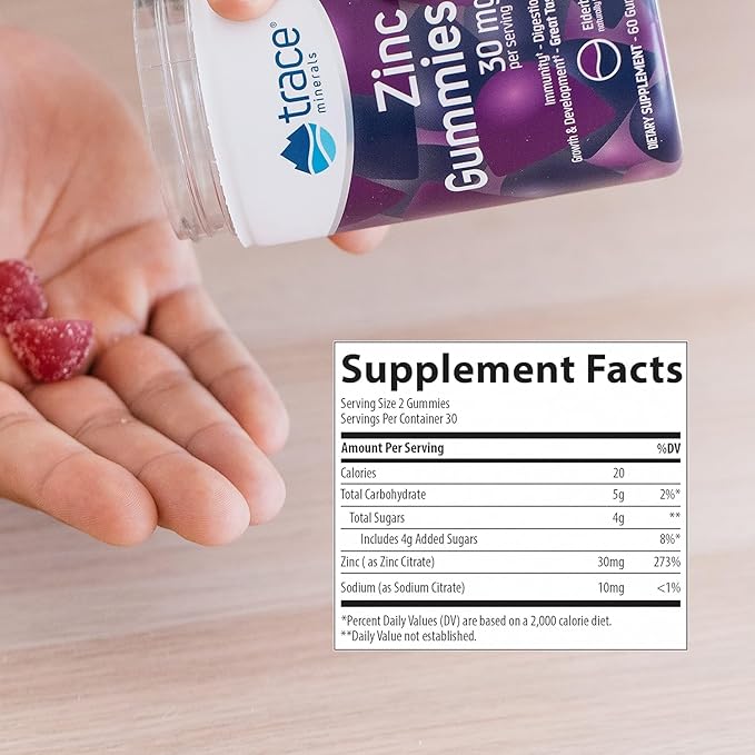 Trace Minerals Zinc Gummies - Chewable Zinc Supplement with Elderberry - Supports Immune System Health - Supplement to Aid Healthy Digestion & Development - Elderberry, 60 Gummies (30 Servings)