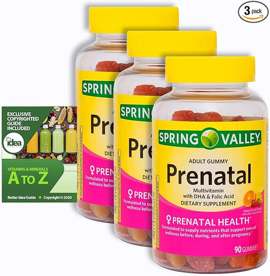 Spring Valley Prenatal Multivitamin Gummies, 90 Ct (3 Pack) Bundle with Exclusive Vitamins & Minerals - A to Z - Better Idea Guide (4 Items)