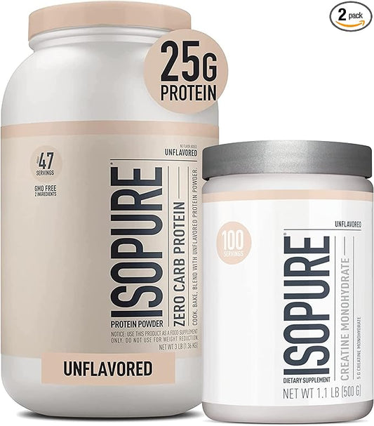 Isopure Unflavored Bundle Unflavored Whey Protein Isolate (47 Servings) Unflavored Creatine Monohydrate (100 Servings)