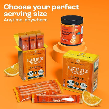 KEY NUTRIENTS Multivitamin Electrolytes Powder No Sugar - Tangy Orange Electrolyte Powder - Endurance & Energy Supplement - Hydration Powder - No Calories - 90 Servings - Made in USA