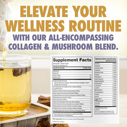 DR. EMIL NUTRITION Collagen Peptides Powder Plus Immune Mushroom Blend - Collagen Powder for Women with Lions Mane & Reishi Mushroom Powder for Immunity - Collagen Supplements for Hair, Skin & Nails