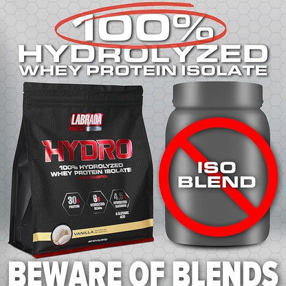 Labrada Hydro 100% Pure Hydrolyzed Whey Protein Isolate Powder, Lactose Free, Glutamine, Fastest Digesting Whey Available, Instant Mixing, Delicious Taste 48 Servings 4lb (Vanilla)