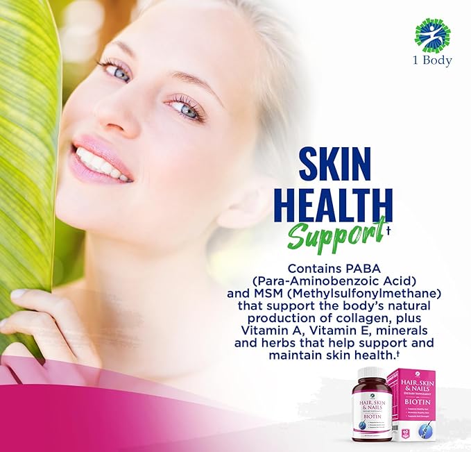 Hair, Skin and Nails Vitamin Supplement with Biotin, 2 Bottle Pack, Growth Formula for Men and Women
