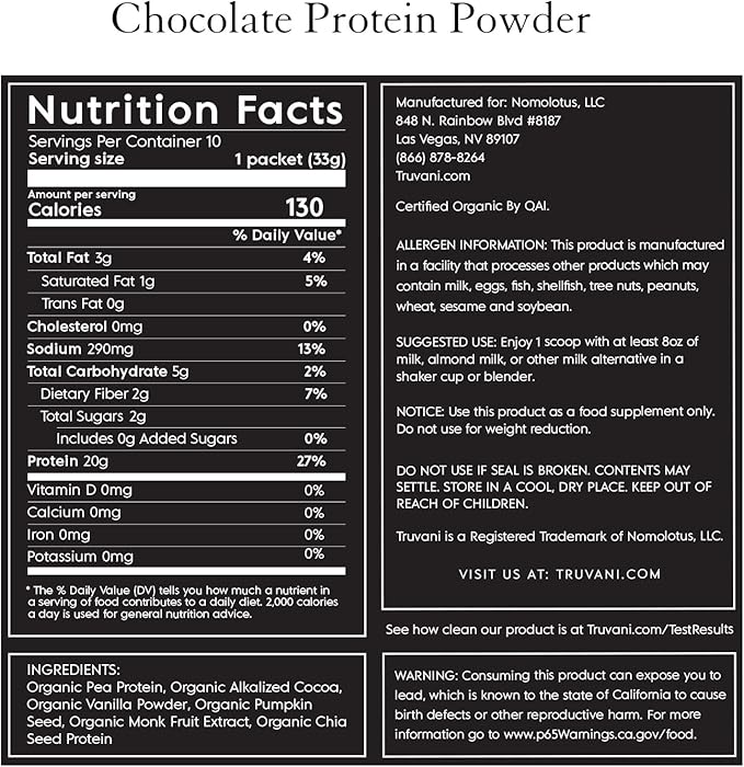 Truvani Vegan Pea Protein Powder | Chocolate | 20g Organic Plant Based Protein | 10 Travel Packets | Keto | Gluten & Dairy Free | Low Carb | No Added Sugar