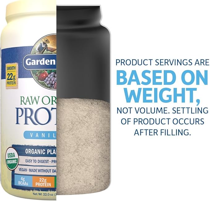 Garden of Life Raw Organic Protein Vanilla Powder, 20 Servings - Certified Vegan, Gluten Free, Organic, Non-GMO, Plant Based Sugar Free Protein Shake with Probiotics & Enzymes, 4g BCAAs, 22g Protein