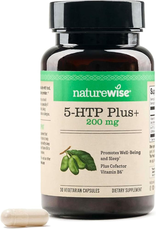 NatureWise 5-HTP 200mg, Vegan 5 HTP Plus Supplement from Griffonia Seeds with Cofactor Vitamin B6 - Mood Support Supplement & Natural Sleep Aid for Adults - Delayed-Release - 30 Count[1-Month Supply]