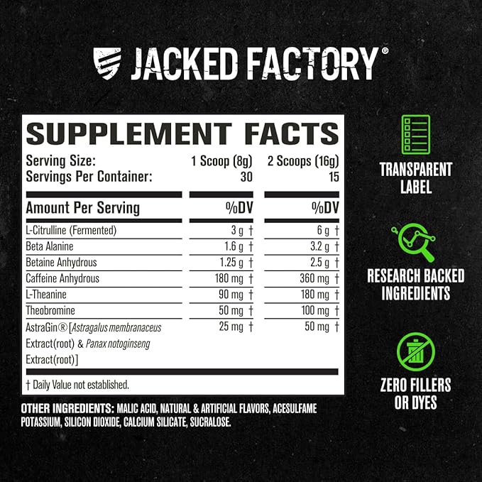 Jacked Factory NITROSURGE Pre Workout Supplement - Endless Energy, Instant Strength Gains, Clear Focus, Intense Pumps - NO Booster & Powerful Preworkout Energy Powder - 30 Servings, Arctic White