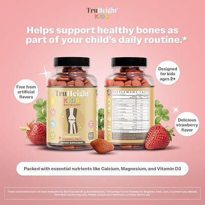 TruHeight Kids Bone Growth Gummies (Ages 2+) All Natural Kids & Toddler Vitamins - Endorsed by Pediatricians - Vitamin D, Calcium, K2, Magnesium Multivitamin - Natural Growth & Development