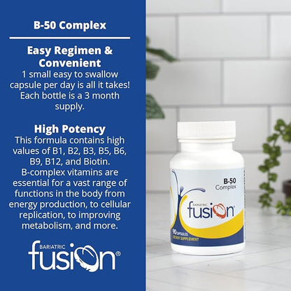 Bariatric Fusion Vitamin B-50 Complex | Vegan B Complex Vitamins for Women and Men | Easy to Swallow Vitamin B Complex Capsule | 8 B Vitamins Including Vitamin B12 | 90 Count | 3 Month Supply