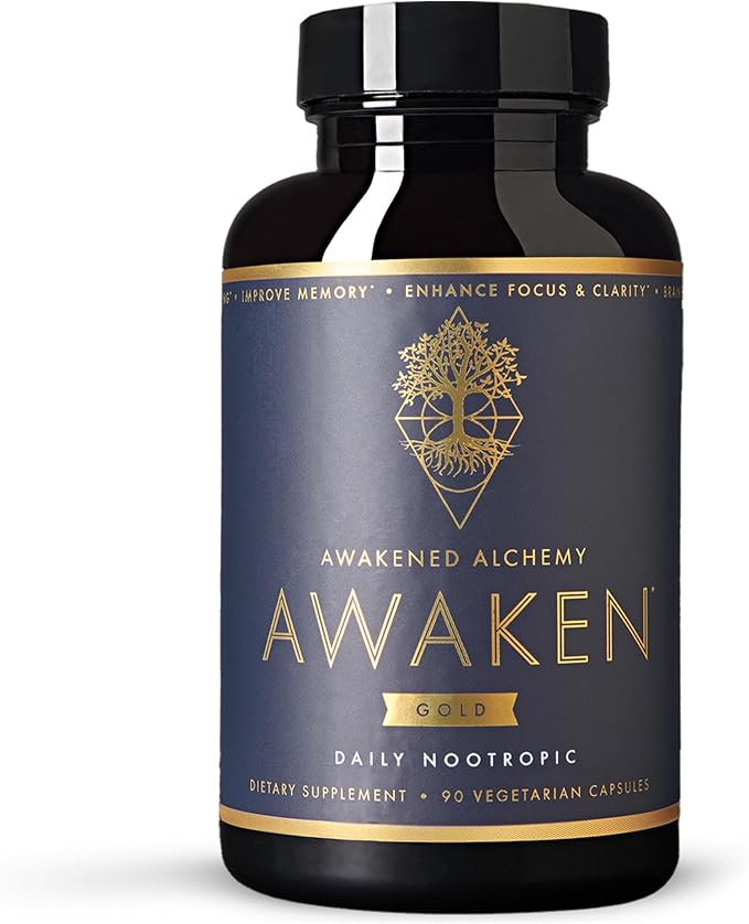 Awaken Gold Premium Nootropic Supplement | Advanced Brain Nutrition | Improve Memory & Learning | Enhance Focus & Clarity | Intensify Drive | 11 Premium Ingredients | 45 Servings