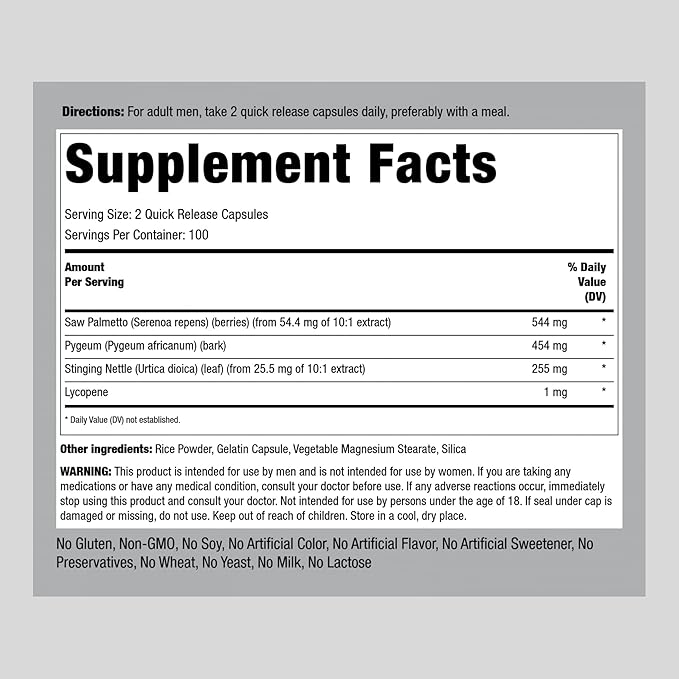 Piping Rock Prostate Supplement for Men | ProstAid Herbal Complex | 200 Capsules | Non-GMO, Gluten Free