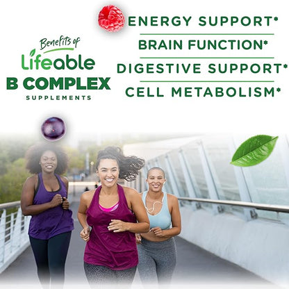 Lifeable Vitamin B Complex Gummies for Adults | with Vitamin C | Great Tasting Vitamin B Gummies | for Energy and Nerve System | Vegan B Complex Vitamins for Women, Men | 90 Gummies
