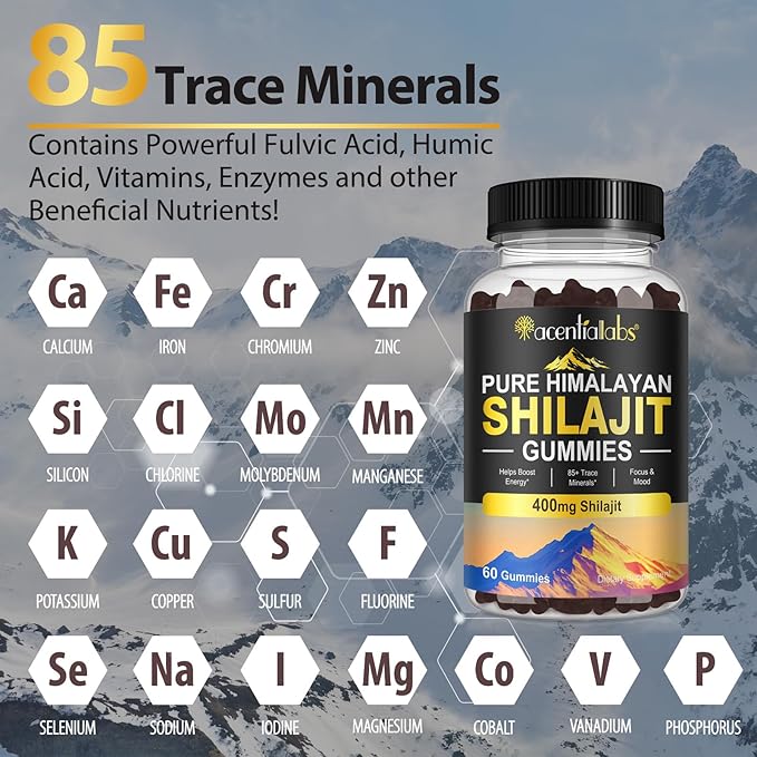 Shilajit Gummies, Pure Shilajit Himalayan, Rich in 85 Micronutrients, Himalayan Shilajit Gummies Shilajit for Men, Suitable for Men and Women, No Added Sugar Non-GMO, 100% Natural Organic, 60 Gummies