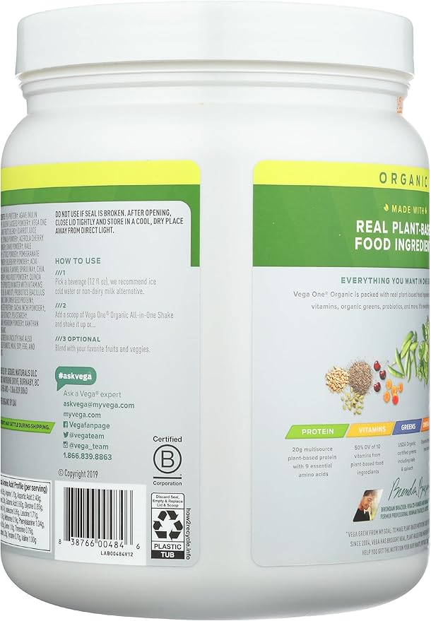 Vega Organic All-in-One Vegan Protein Powder, French Vanilla -Superfood Ingredients, Vitamins for Immunity Support, Keto Friendly, Pea Protein for Women & Men, 12.2 oz (Packaging May Vary)