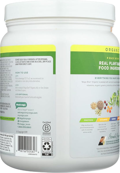 Vega Organic All-in-One Vegan Protein Powder, French Vanilla -Superfood Ingredients, Vitamins for Immunity Support, Keto Friendly, Pea Protein for Women & Men, 12.2 oz (Packaging May Vary)