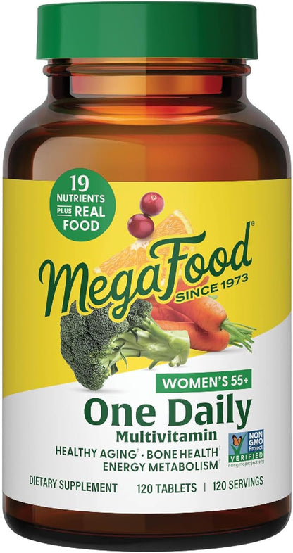 MegaFood Women's 55+ One Daily Multivitamin for Women with Vitamin A, Vitamin C, Vitamin D3 & Vitamin E for Optimal Aging Support- Plus Real Food- Bone & Immune Support Supplement-Vegetarian-120 Tabs
