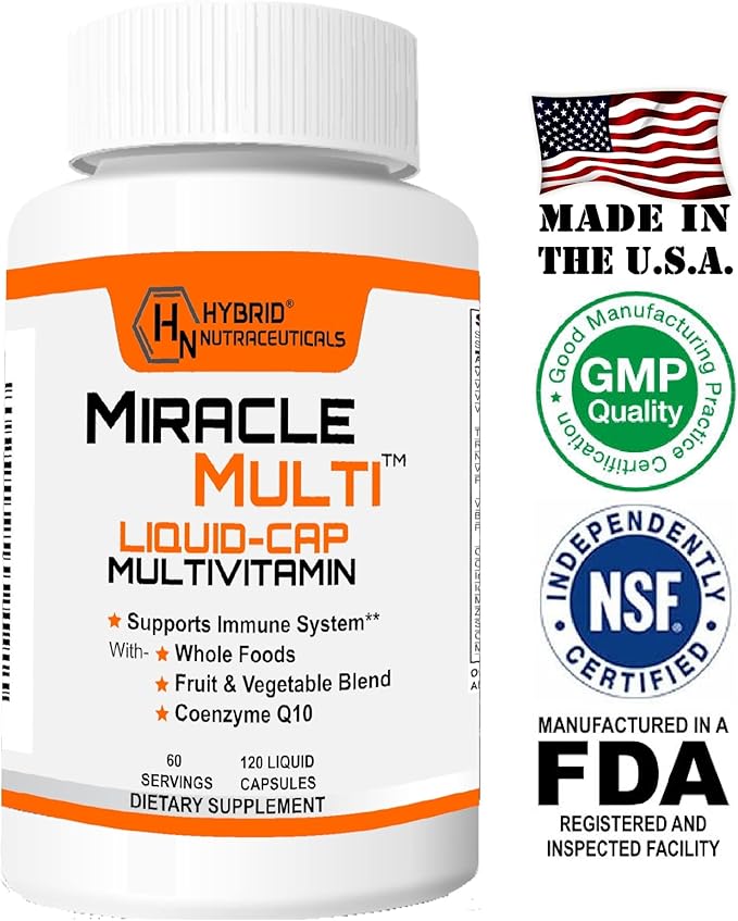 MiracleMulti Liquid Multivitamin Capsules for Men & Women - Complete Whole Food Blend Daily Vitamin & Mineral Supplement with CoQ10, B12, 42 Superfood Enzyme - 120 Softgels