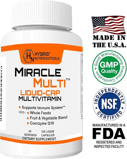 MiracleMulti Liquid Multivitamin Capsules for Men & Women - Complete Whole Food Blend Daily Vitamin & Mineral Supplement with CoQ10, B12, 42 Superfood Enzyme - 120 Softgels