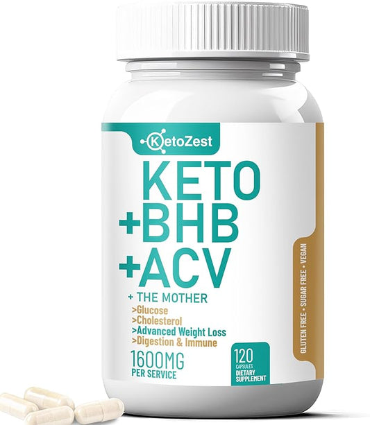 Keto ACV BHB Capsules 1600mg for Advanced Weight Loss & Belly Fat Burn - Organic Apple Cider Vinegar with The Mother Ketones Vegan Supplement - with Vitamin D3 Zinc Chromium for Men Women