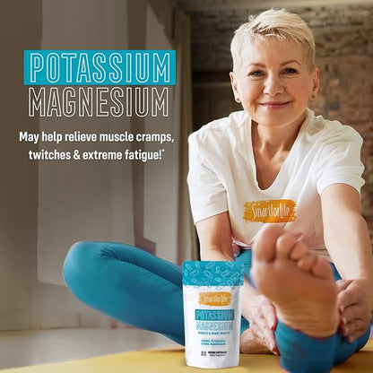 SMART FOR LIFE Potassium Magnesium Supplement – High Absorption Magnesium Complex – 90 Vegan Capsules - Magnesium and Potassium Supplement for Vascular Health, Magnesium for Leg Cramps and Sleep 90 ct