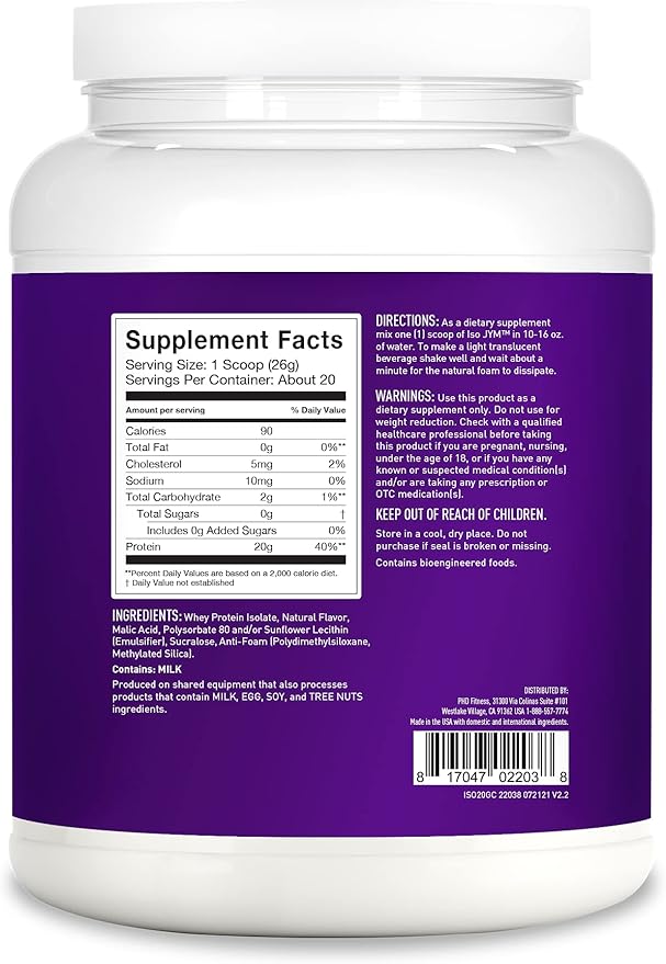 Iso JYM Grape, 90 Calories, 100% Whey Protein Isolate, Zero Fat, Zero Sugars, Mixes Clear, for Women & Men, JYM Supplement Science, 20 Servings