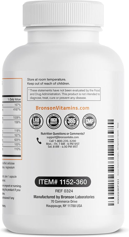 Bronson Vitamin B Complex with Vitamin C - Immune Health, Energy Support & Nervous System Support - Non-GMO, 360 Vegetarian Capsules
