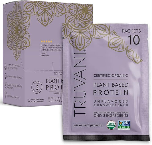 Truvani Vegan Pea Protein Powder | Unflavored | 20g Organic Plant Based Protein | 10 Travel Packets | Keto | Gluten & Dairy Free | Low Carb | No Added Sugar