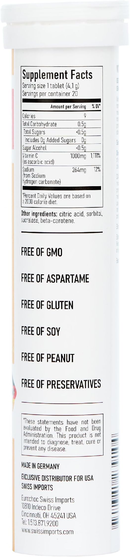 Effervescent Vitamin C 1000mg Dietary Supplement, 20 Tablets