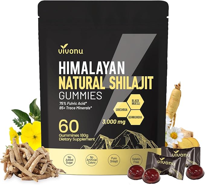 Shilajit Gummies, Shilajit micronutrient supplement, Himalayan premium ingredient Shilajit - Ashwagandha, Gokshura, Fulvic Acid & 85+ Trace Minerals I for Men, Women I Non-GMO I 100% Natural & Organic