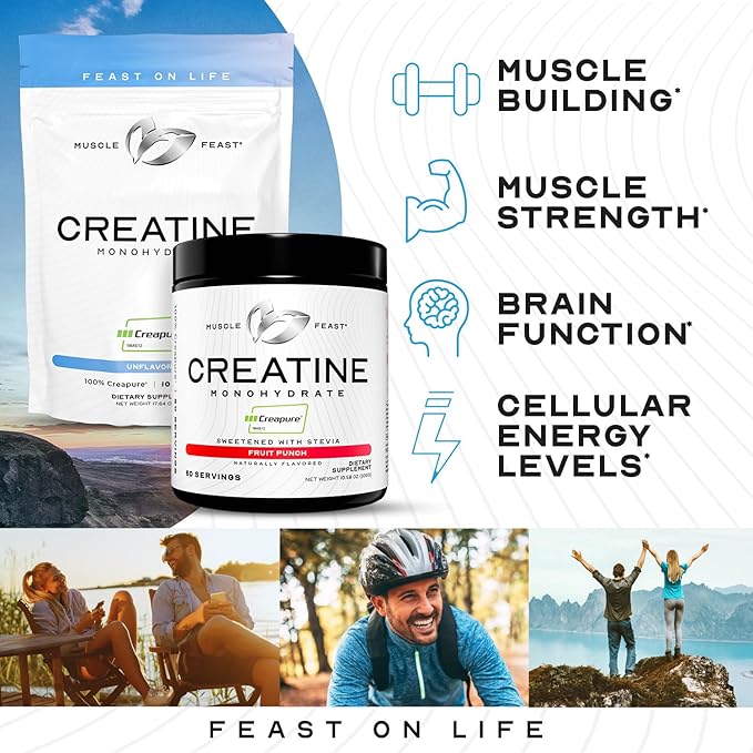 Muscle Feast Creapure Creatine Monohydrate Powder, Vegan Keto Friendly Gluten-Free, Mass Gainer, Muscle Recovery Supplement and Best Creatine for Muscle Growth, Unflavored, 300g