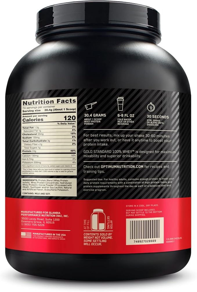 Optimum Nutrition Gold Standard 100% Whey Protein Powder, Double Rich Chocolate, 5 Pound (Packaging May Vary)