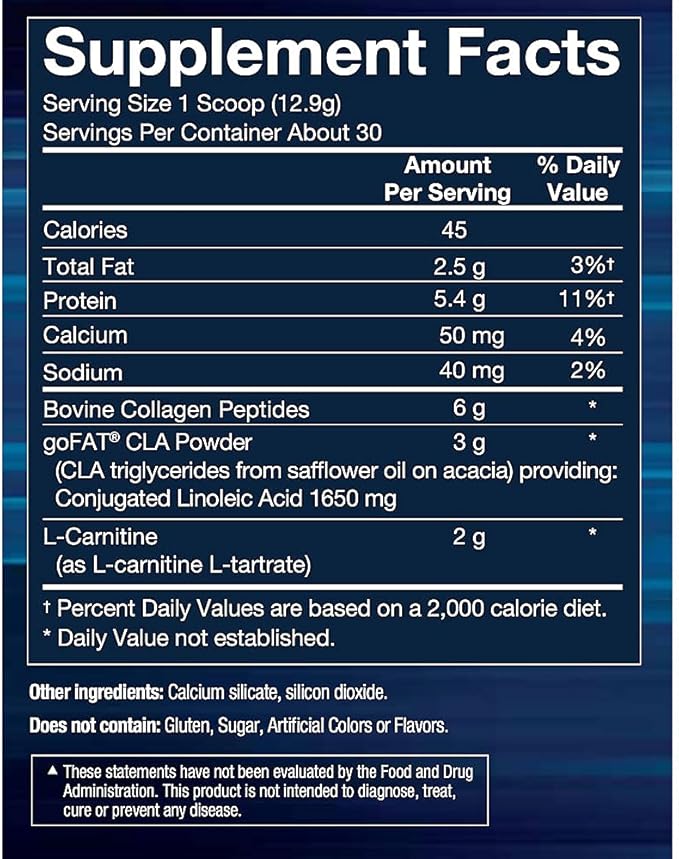 BodyTech CLA Carnitine Collagen - Supports Fat Metabolism & Healthy Skin - Unflavored (13.65 oz. / 30 Servings)