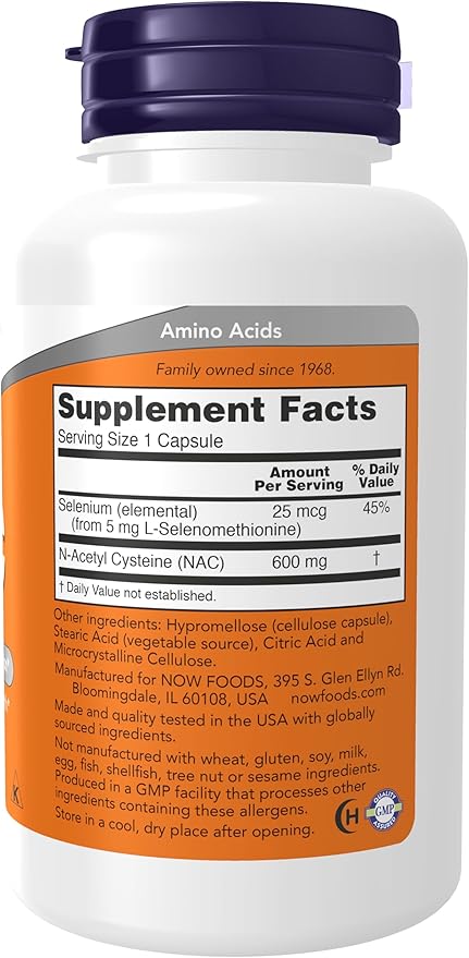 NOW Supplements, NAC (N-Acetyl Cysteine) 600 mg with Selenium & Molybdenum, 100 Veg Capsules