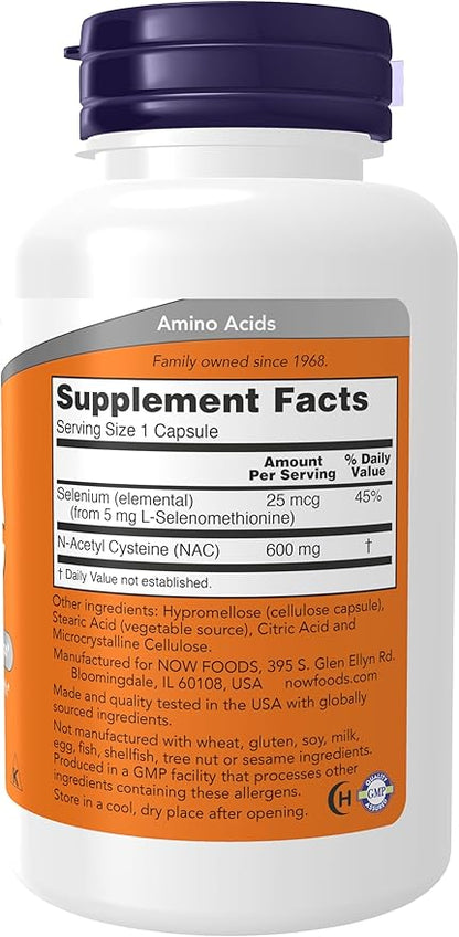 NOW Supplements, NAC (N-Acetyl Cysteine) 600 mg with Selenium & Molybdenum, 100 Veg Capsules