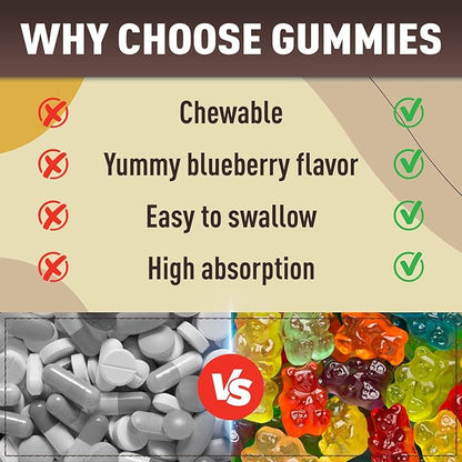 Calcium Magnesium Zinc Gummies for Women, Chewable Calcium Supplement 1000 mg Vitamin D3 & K2, Bone & Nerve Health, Muscle Function, Immune Support & Stress Relief, Blueberry Flavor, 120 Ct