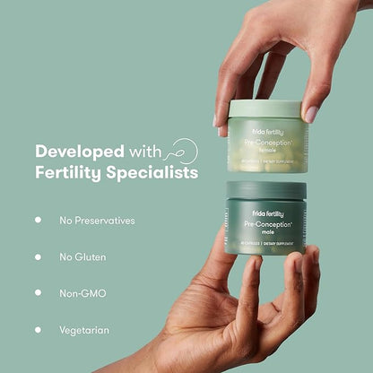 Frida Fertility Pre-Conception Supplement Set | Female & Male Daily Vitamins & Minerals, Folic Acid, Inositol, CoQ10, Maintain & Support Egg Function & Sperm Health | 60 Capsules Each, 30 Day Supply