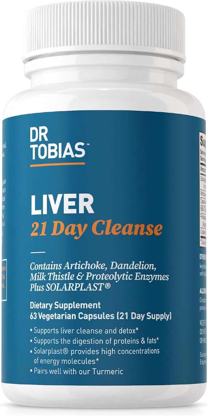 Dr. Tobias Liver 21 Day Cleanse, Herbal Liver Detox Cleanse with Solarplast, Artichoke, Milk Thistle & Dandelion Extract, 63 Vegetable Capsules (3 Daily)