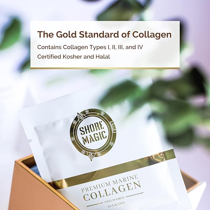 Premium Marine Collagen Powder with Type I II III and IV Hydrolyzed Peptides for Women Men, Sourced from Wild Fish Certified Kosher Unflavored - 28 Stir & Go Sachets, 10g Each