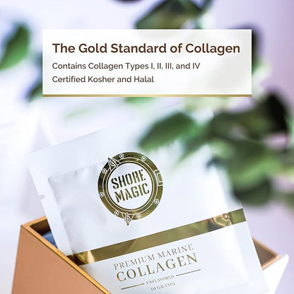 Premium Marine Collagen Powder with Type I II III and IV Hydrolyzed Peptides for Women Men, Sourced from Wild Fish Certified Kosher Unflavored - 28 Stir & Go Sachets, 10g Each