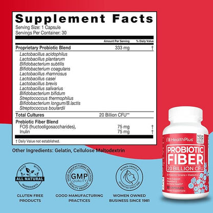 Health Plus Probiotic Fiber - Dietary Supplement, Detox, 30 Capsules, 30 Servings